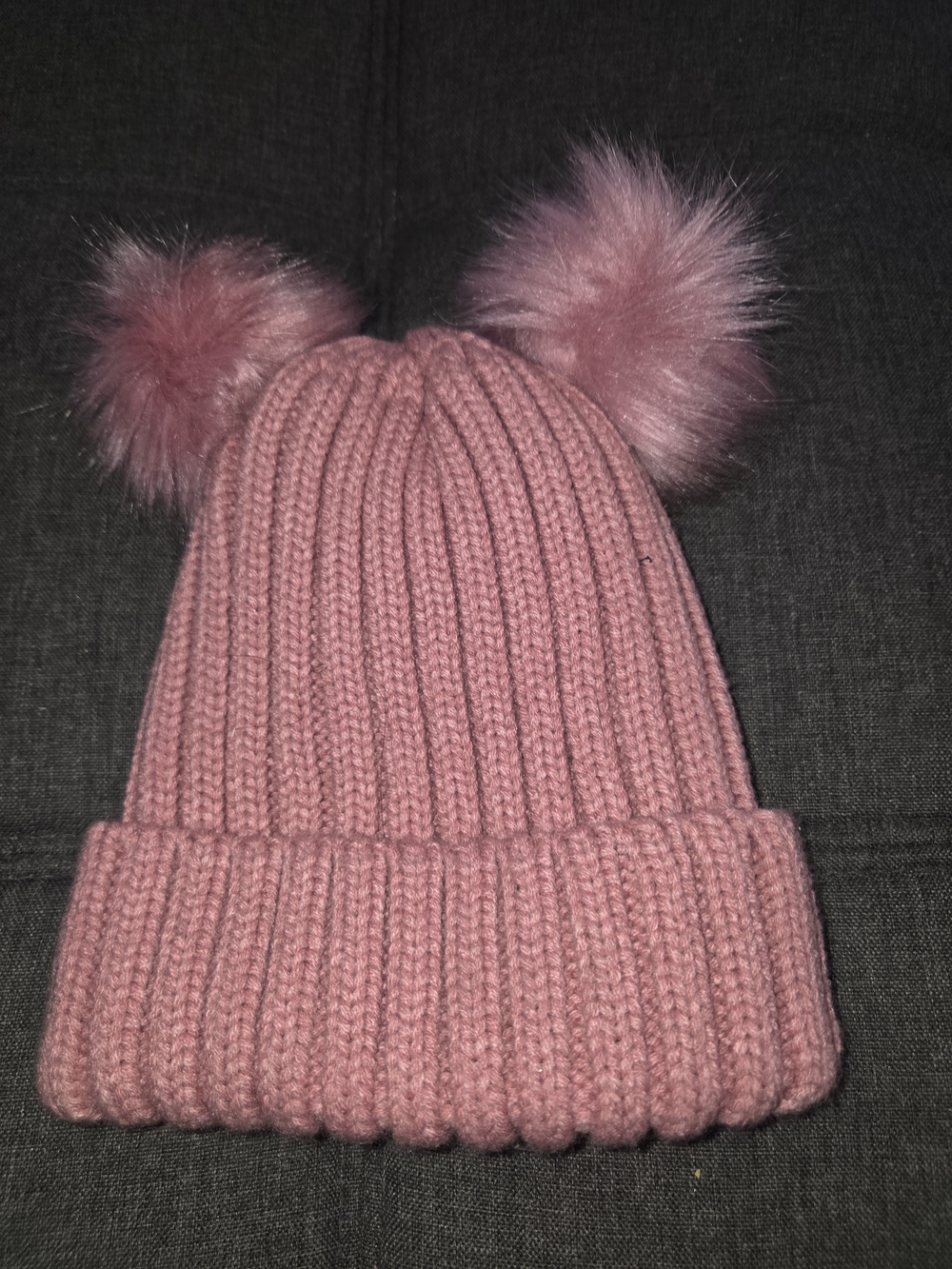 Women's Pink Double Pom Knit Beanie